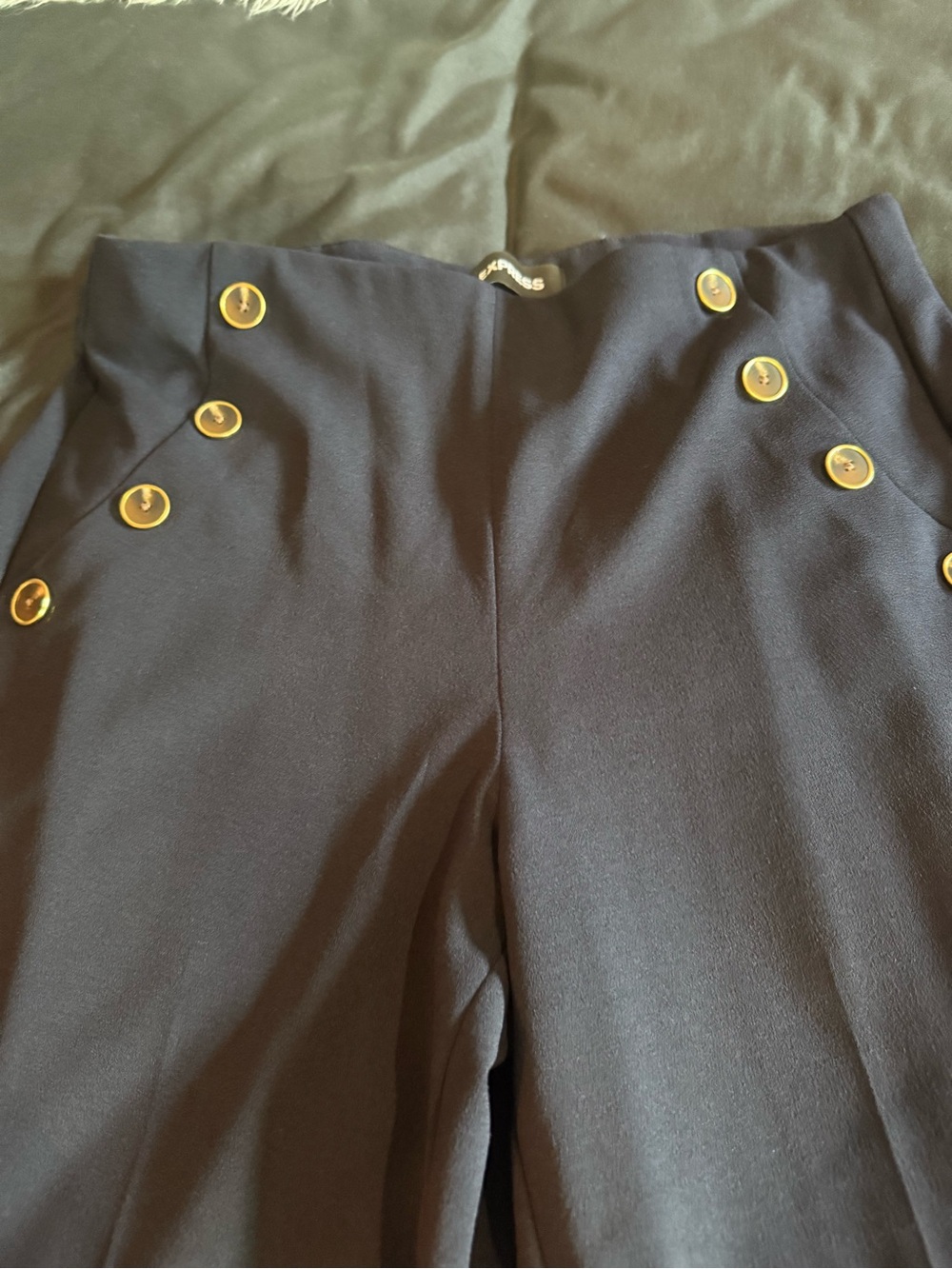 Express Black High-Waist Sailor Pants with Gold Buttons